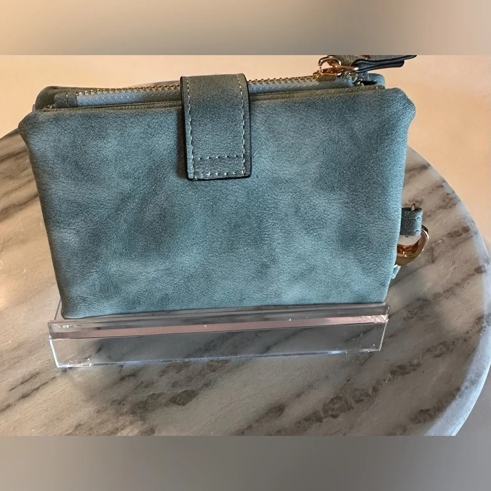 LBB Mini Suede Wristlet Light Blue Credit Card Holder Coin & Bill Holder